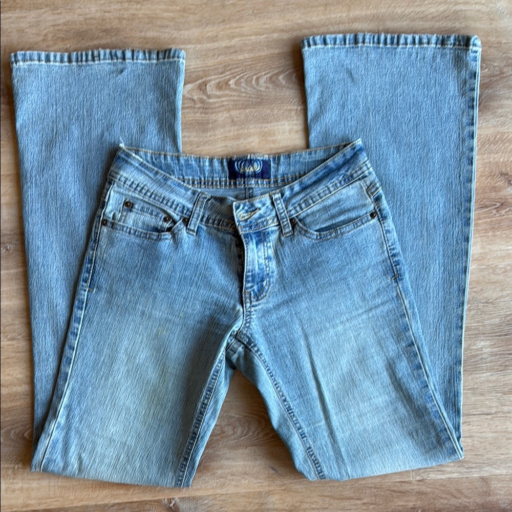 Angels Embroidered Vintage Flare Blue Jeans - Picture 6 of 7